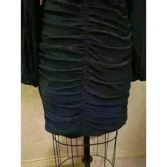 Fashion Square Neck Long Sleeve Ruched Bodycon Dress Blue Size XL - Picture 9 of 12